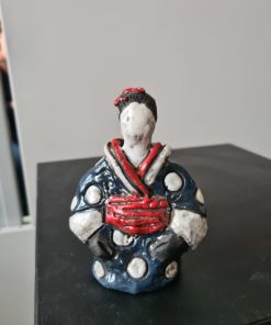 Alternative view of Petite geisha bleu canard a pois blancs – céramique raku